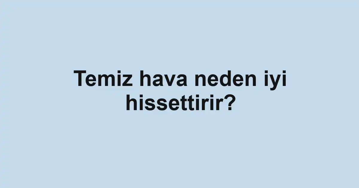Temiz hava neden iyi hissettirir?